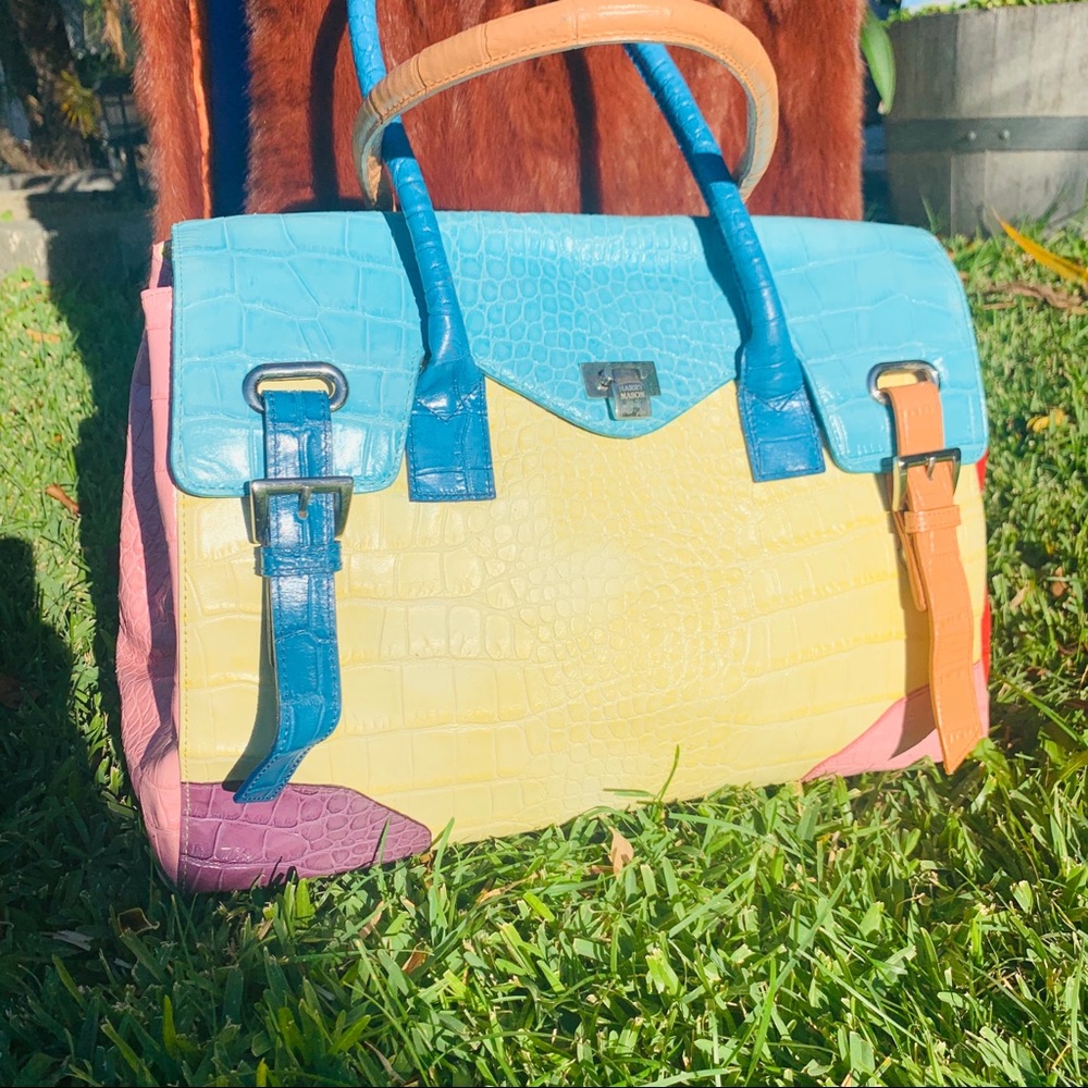 Harry Mason Multi Croc Print Satchel Briefcase bag